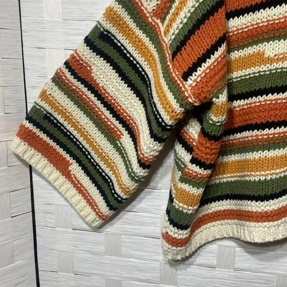 Favlux Neutral Striped Knit Oversized Cropped 3/4 Sleeve Sweater Size Small - Picture 6 of 10